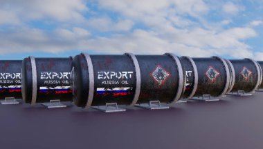 Rus Petrol Tankları. Petrol tankı geçmişi, Rusya tankında bayrak, Rus petrolünde yaptırım. 3B çalışma ve 3B illüstrasyon