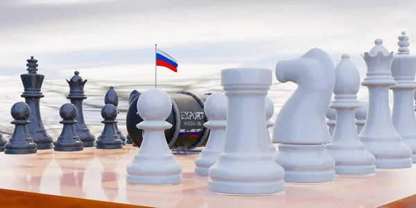 Russischer Öltank Auf Dem Schachbrett Öltankhintergrund Russische Flagge Panzer Sanktionen — Stockfoto