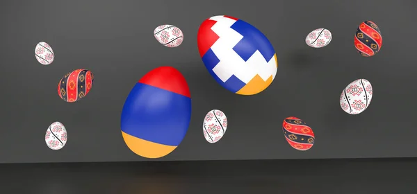Mutlu Paskalya Yumurtaları Ermenistan Artsakh Bayraklarıyla Yumurta Rengi Paskalya Artsakh — Stok fotoğraf