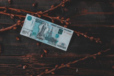 Rus parası, Rus Rublesi, tahtanın üzerinde ruble banknot. Duvar kağıdı işi ve finans