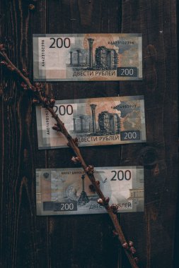 Rus parası, Rus Rublesi, tahtanın üzerinde ruble banknot. Duvar kağıdı işi ve finans
