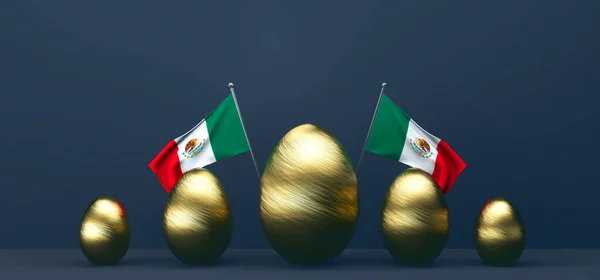 Feliz Páscoa Páscoa México Antecedentes Com Ovos Ouro Bandeira México — Fotografia de Stock