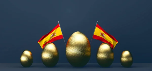 Счастливой Пасхи Пасхальная Испания Фон Золотыми Яйцами Флагом Испании Работа — стоковое фото