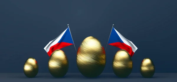 Великоднем Чехо Великдень Тло Золотими Яйцями Прапором Чехії Робота Зображення — стокове фото