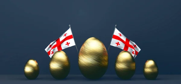Boldog Húsvétot Georgia Háttér Arany Tojással Zászló Georgia Munka Kép — Stock Fotó