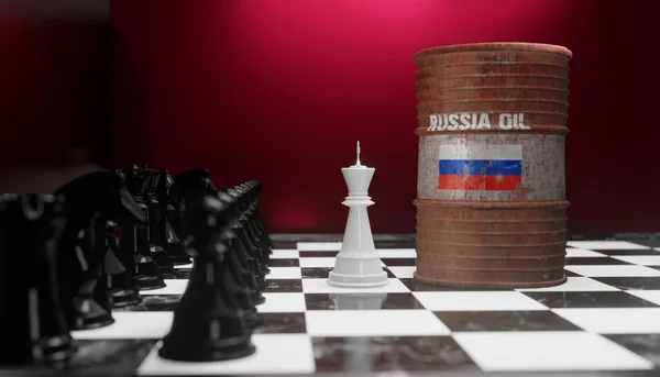 러시아 체스판에 러시아 국기를 러시아 석유에 — 스톡 사진
