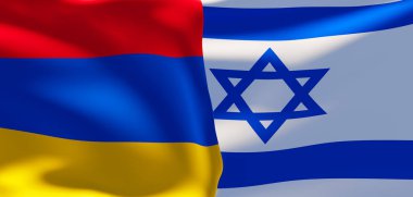 Ermenistan ve İsrail bayrakları. Ermenistan İsrail bayrağı. 3B çalışma ve 3B resim