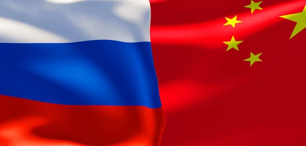 Флаги России Китая Флаг России Флаг Китая Работа Изображение — стоковое фото