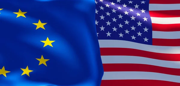 Flagi Europy Usa Flaga Europy Flaga Usa Praca Obraz — Zdjęcie stockowe