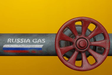 Rus doğalgazı, Rus doğalgaz boru hattı. Rusya bayrağı, Rus doğalgazına karşı yaptırımlar. 3B çalışma ve 3B illüstrasyon