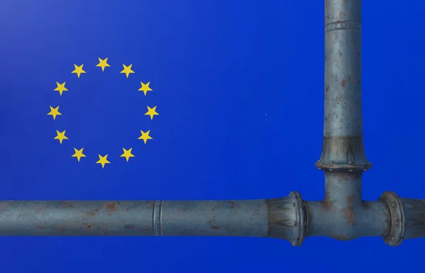Gas Ruso Gasoducto Ruso Tubería Gas Rusia Europa Bandera Europa — Foto de Stock