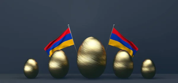 Plakat Wielkanocny Sztandar Happy Easter Armenia Tło Złotymi Jajami Flagą — Zdjęcie stockowe