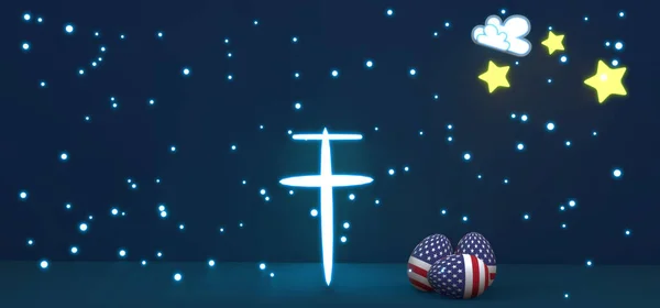 Osterplakat Und Banner Frohe Ostern Usa Hintergrund Mit Kreuz Sternen — Stockfoto