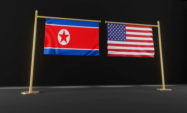 朝鲜和美国的国旗 朝鲜和美国的国旗 朝鲜和美国的谈判 3D作品和3D图像 — 图库照片