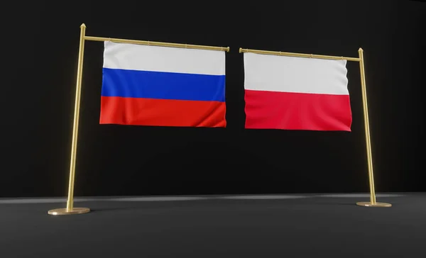 Russia Poland Flags Russia Poland Flag Russia Poland Negotiations Work — Stock Photo, Image