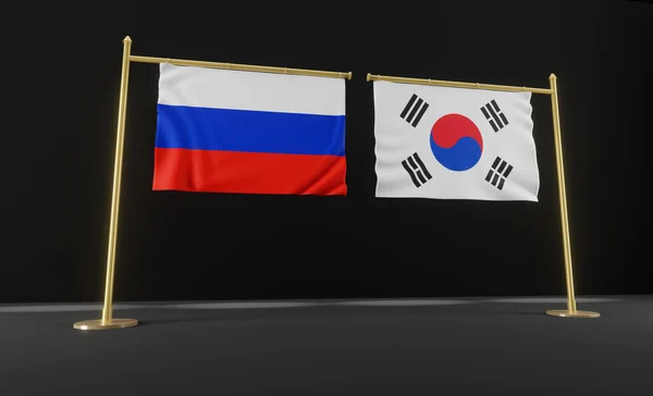 Bandeiras Rússia Coreia Sul Rússia Coreia Sul Rússia Coreia Sul — Fotografia de Stock