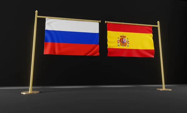 Russia Spain Flags Russia Flag Spain Flag Russia Spain Negotiations — Stock Photo, Image