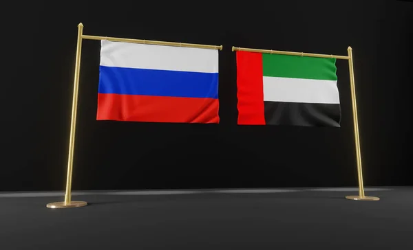 Russia and United Arab Emirates flags. Russia flag and United Arab Emirates flag. Russia and United Arab Emirates negotiations. 3D work and 3D image