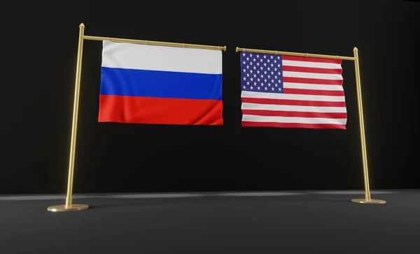 Rusya Abd Bayrakları Rusya Bayrağı Abd Bayrağı Rusya Abd Görüşmeleri — Stok fotoğraf