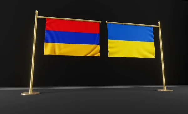 Steagurile Ucrainei Armeniei Drapelul Ucrainei Drapelul Armeniei Ucraina Armenia Negociază — Fotografie, imagine de stoc