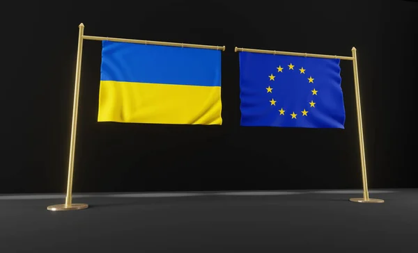 Прапори України Європи Прапор України Прапор Європи Україна Європа Ведуть — стокове фото