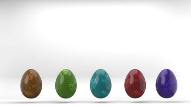 Paskalya bayrağınız kutlu olsun. Beyaz arka planda renk desenli Paskalya yumurtaları. Metin için yeri kopyala.