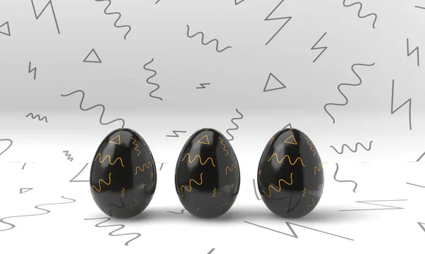 Feliz Banner Páscoa Ovos Páscoa Com Padrão Dourado Fundo Preto — Fotografia de Stock
