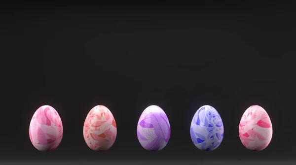 Праздником Пасхи Пасхальные Яйца Цветовым Узором Черном Фоне Скопируй Место — стоковое фото