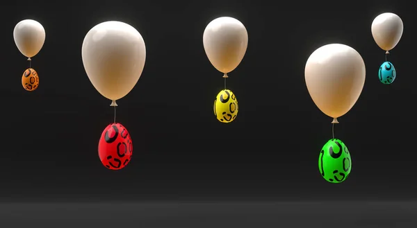 Paskalya Afişi Afişi Yumurta Balonla Mutlu Paskalya Arkaplanı Boyutlu Çalışma — Stok fotoğraf