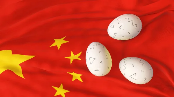 Πασχαλινή Αφίσα Πασχαλινή Κίνα Αυγό Στο Φόντο Σημαία Κίνα Εργασία — Φωτογραφία Αρχείου