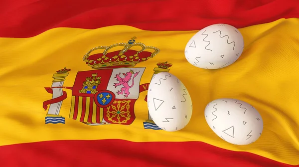 Cartel Pancarta Pascua Feliz Pascua España Huevo Fondo Bandera España — Foto de Stock
