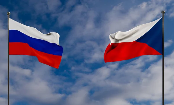 Banderas Rusia República Checa Bandera Cielo Azul Rusia Bandera Checa —  Fotos de Stock