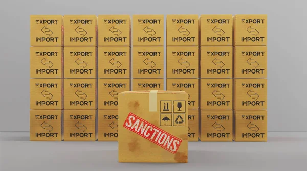 Sankcje Sankcje Wywozowe Nałożone Przywóz Pudełka Kar Eksport Import Kontekst — Zdjęcie stockowe