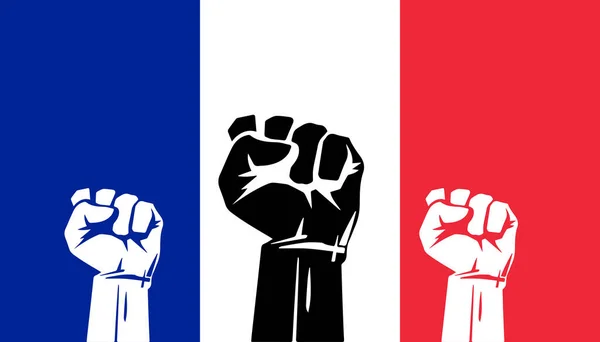 Protest Frankreich Kundgebung Frankreich Frankreich Flagge Und Silhouetten Mit Fäusten — Stockfoto