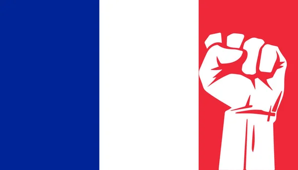 在法国抗议 在法国集合 带有拳头的旗帜和轮廓 — 图库照片
