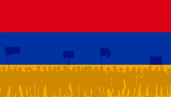 Protest Armenii Rajd Armenii Ormiańska Flaga Sylwetki Osób Plakatami — Zdjęcie stockowe
