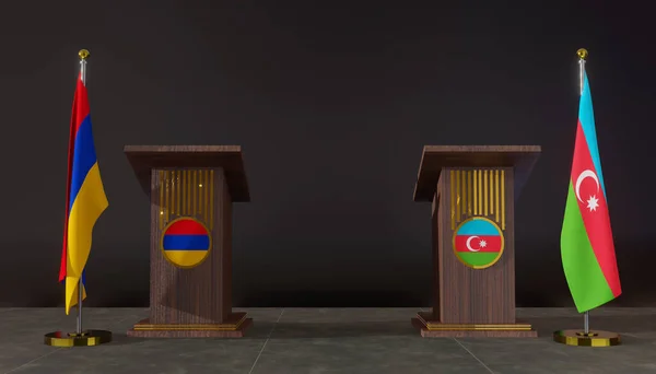 Armenia Azerbaijan Flags Armenia Azerbaijan Flag Armenia Azerbaijan Negotiations Rostrum — ストック写真