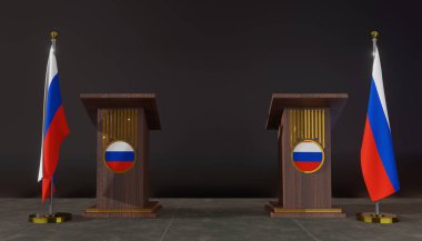 Rusya bayrağı. Rus bayrağı. Konuşmalar için Rostrum. 3B çalışma ve 3B resim