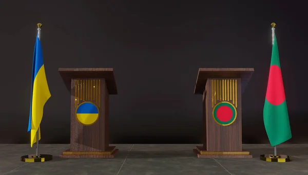 Ucrania Bangladesh Bandera Ucrania Bangladesh Negociaciones Ucrania Bangladesh Rostrum Para — Foto de Stock