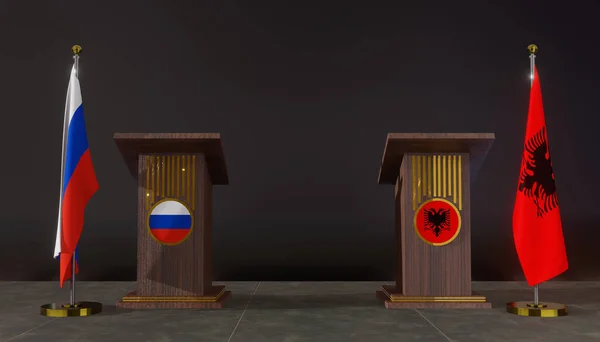 Drapeaux Russie Albanie Drapeau Russe Albanais Russie Albanie Négociations Rostrum — Photo