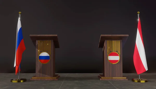 Russie Autriche Drapeau Russie Autriche Russie Autriche Négociations Rostrum Pour — Photo