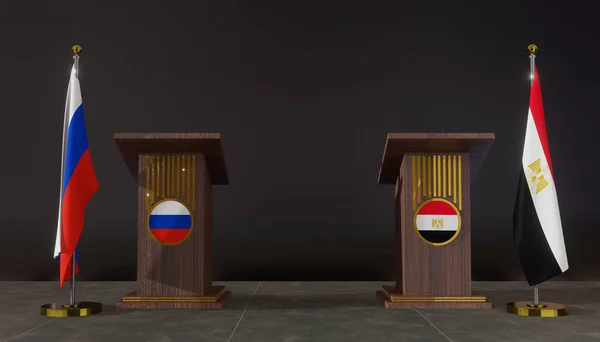 Russie Egypte Drapeau Russe Égyptien Négociations Russie Egypte Rostrum Pour — Photo