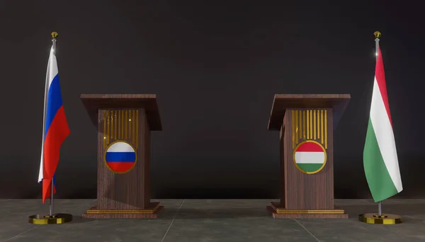 Russie Hongrie Drapeau Russie Hongrie Russie Hongrie Négociations Rostrum Pour — Photo