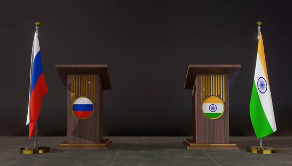 Ryssland Och Indien Ryssland Och Indien Flagga Förhandlingar Mellan Ryssland — Stockfoto