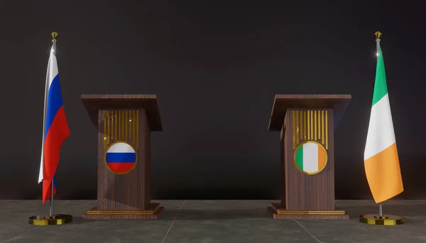 Russie Irlande Drapeau Russie Irlande Négociations Russie Irlande Rostrum Pour — Photo