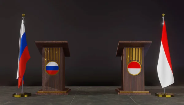 俄罗斯和印度尼西亚 俄罗斯和印度尼西亚的国旗 俄罗斯和印度尼西亚的谈判 说话的罗密欧 3D作品和3D图像 — 图库照片