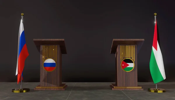 Drapeaux Russie Soudan Drapeau Russe Soudanais Négociations Russie Soudan Rostrum — Photo