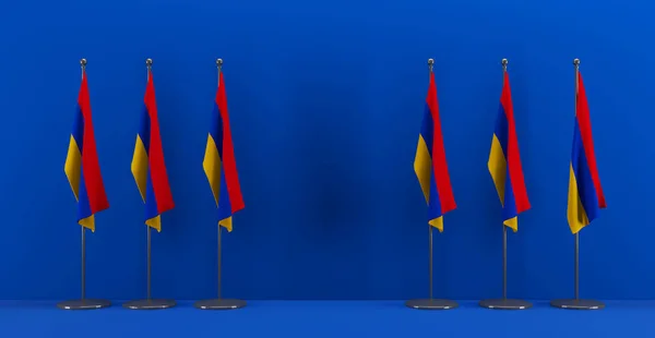 亚美尼亚首脑会议或会议的概念 蓝色背景上的亚美尼亚国旗 3D插图和3D作品 — 图库照片