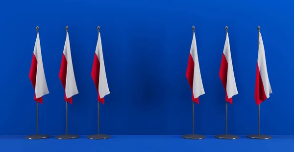 Polonia Vertice Concetto Riunione Bandiere Della Polonia Sullo Sfondo Blu — Foto Stock