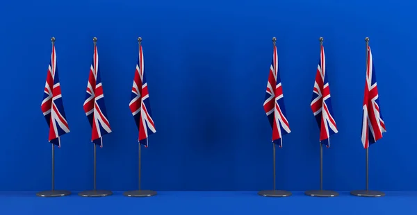 Birleşik Krallık Zirvesi Toplantı Konsepti Birleşik Krallık Bayrakları Mavi Arka — Stok fotoğraf